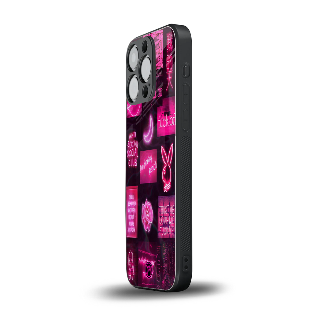black pink aesthetic collage back phone cover | glass case for iphone 13 pro