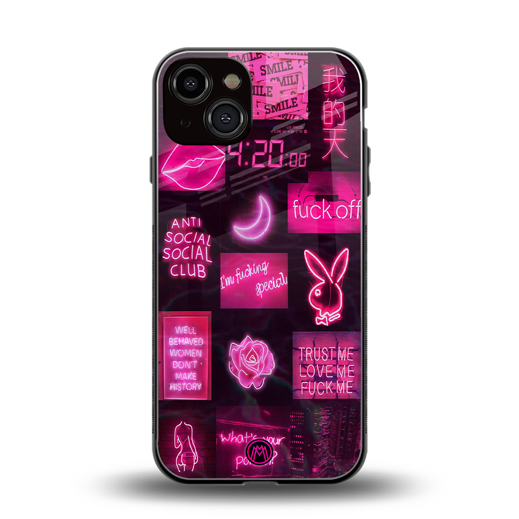 black pink aesthetic collage back phone cover | glass case for iphone 13