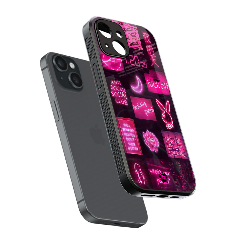 black pink aesthetic collage back phone cover | glass case for iphone 13