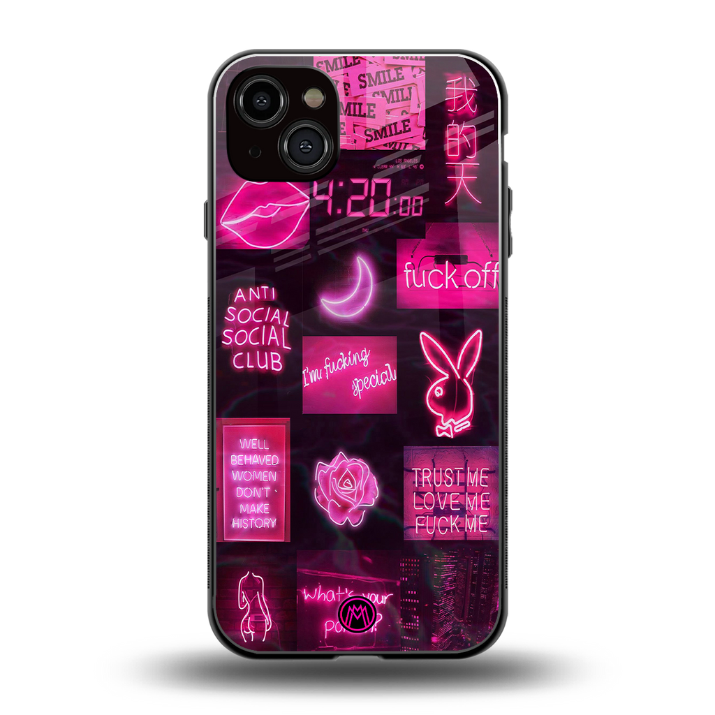 black pink aesthetic collage back phone cover | glass case for iphone 15 plus