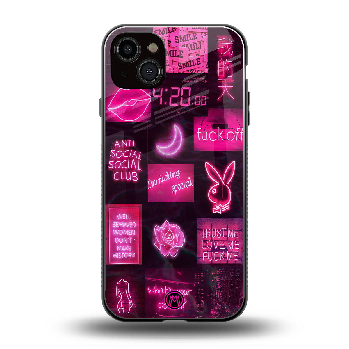 black pink aesthetic collage back phone cover | glass case for iphone 15 plus
