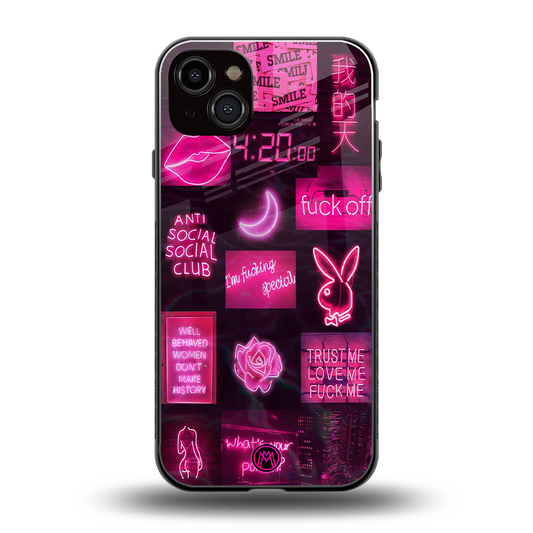 black pink aesthetic collage back phone cover | glass case for iphone 14 plus
