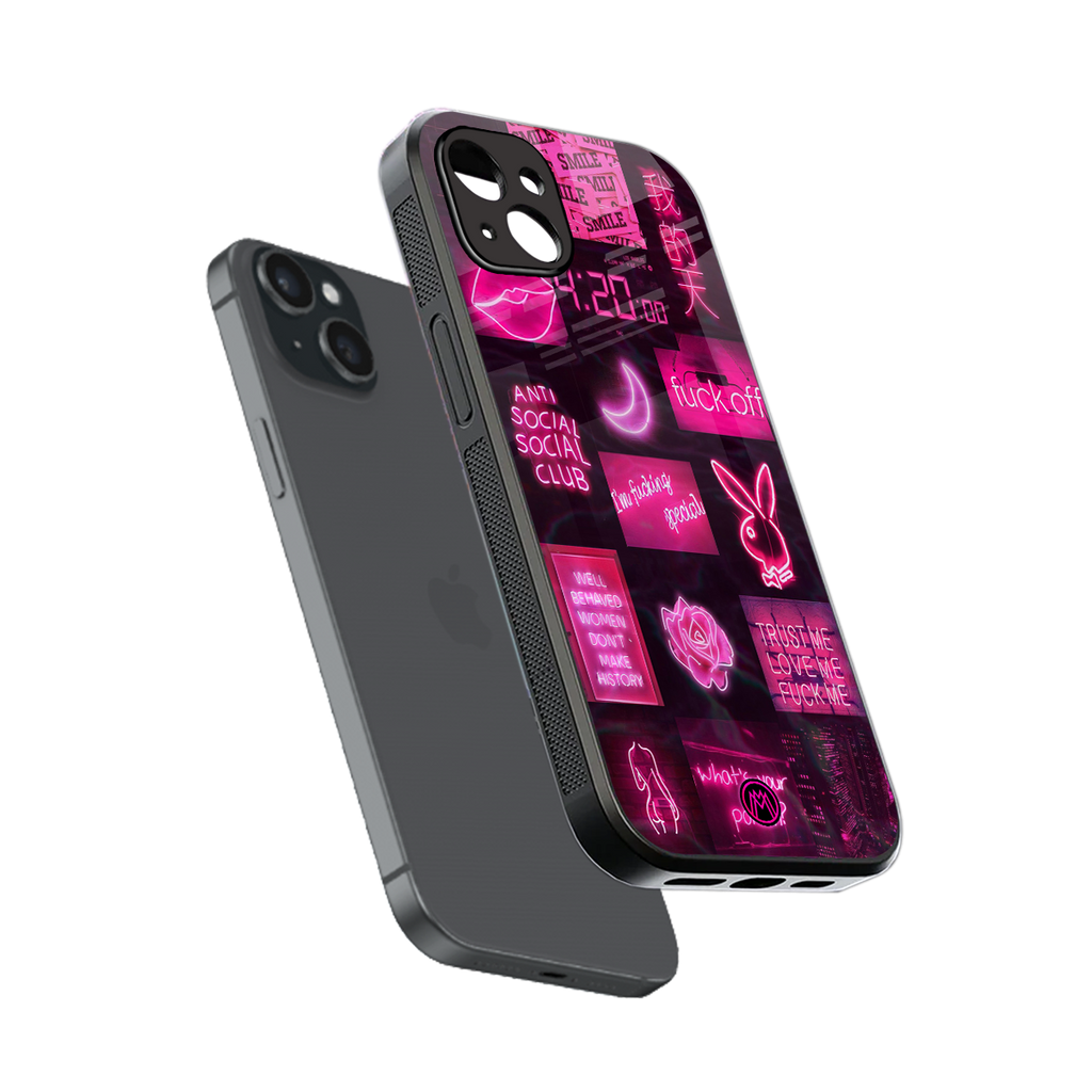 black pink aesthetic collage back phone cover | glass case for iphone 14 plus