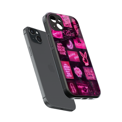 black pink aesthetic collage back phone cover | glass case for iphone 14 plus