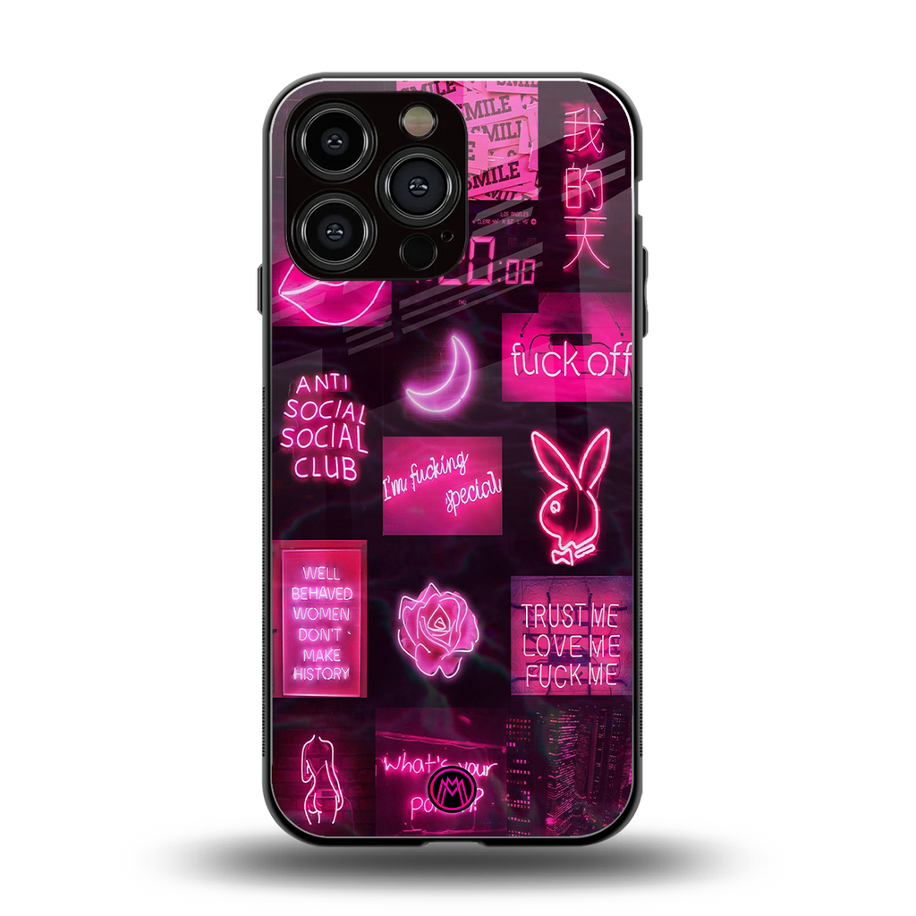 black pink aesthetic collage back phone cover | glass case for iphone 15 pro max