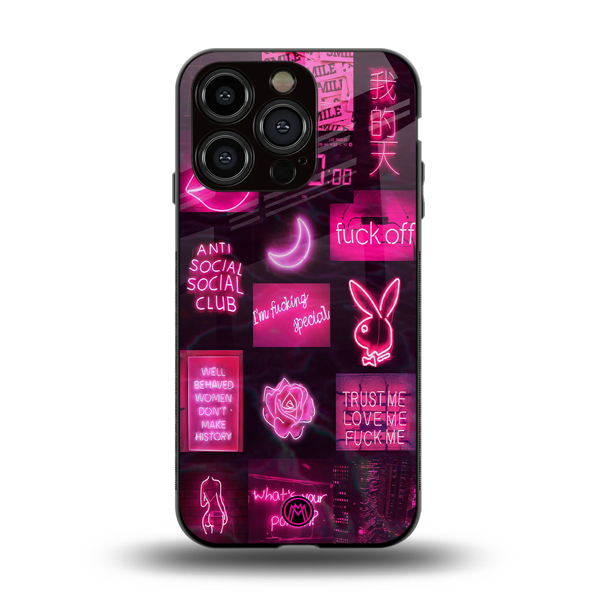 black pink aesthetic collage back phone cover | glass case for iphone 15 pro