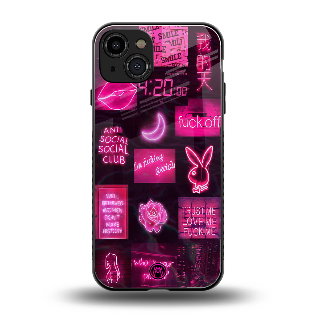black pink aesthetic collage back phone cover | glass case for iphone 14