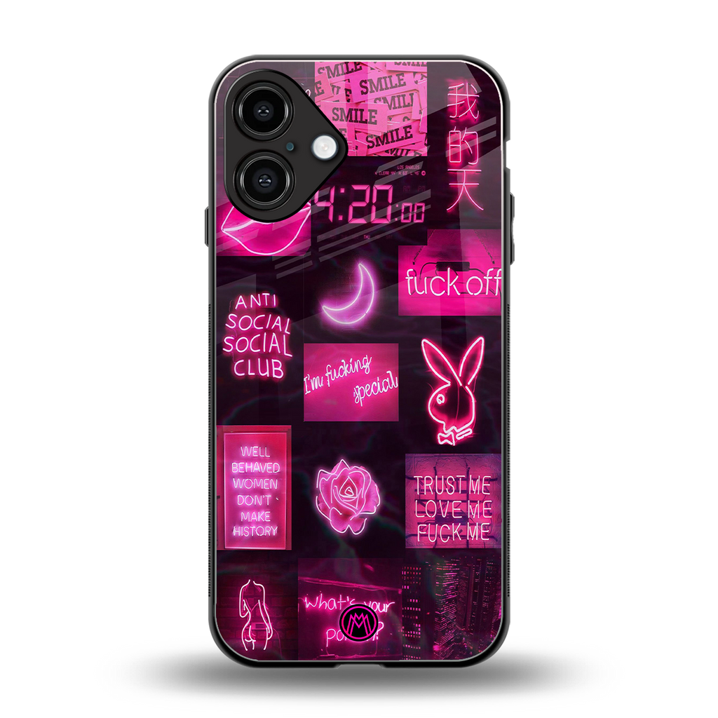 black pink aesthetic collage back phone cover | glass case for iphone 16 plus