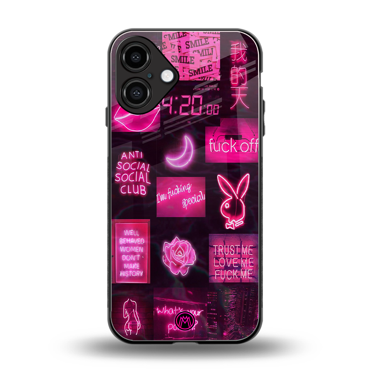 black pink aesthetic collage back phone cover | glass case for iphone 16 plus