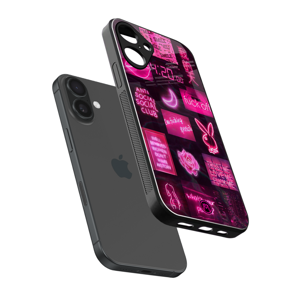 black pink aesthetic collage back phone cover | glass case for iphone 16 plus