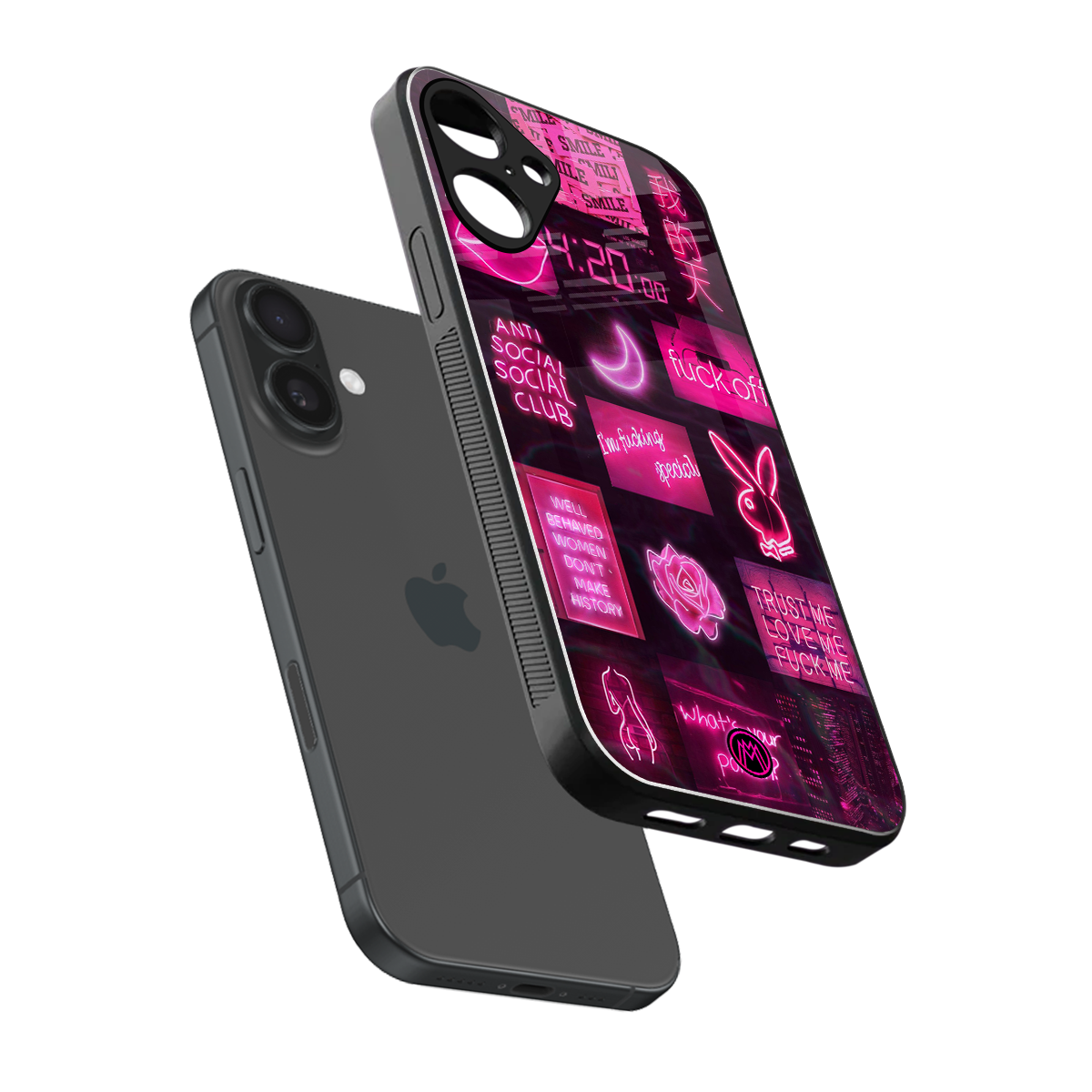 black pink aesthetic collage back phone cover | glass case for iphone 16 plus