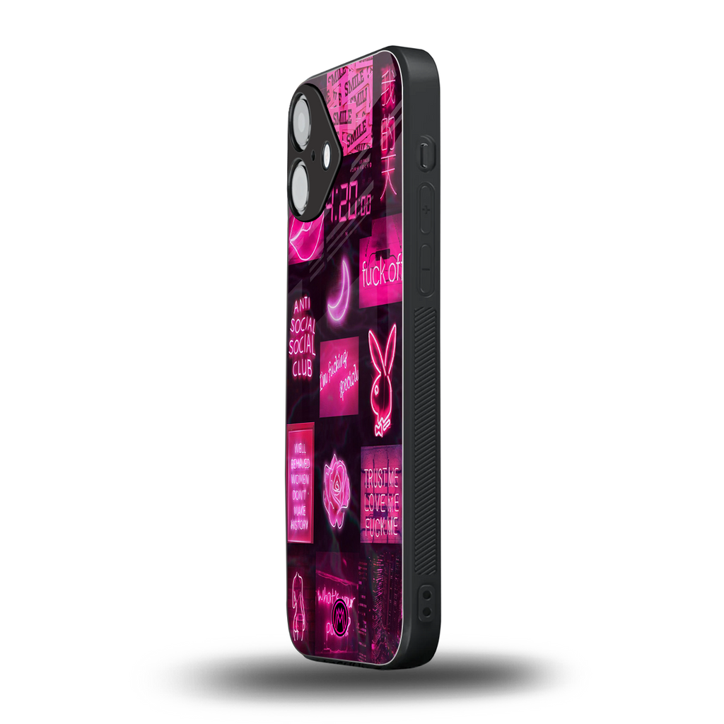 black pink aesthetic collage back phone cover | glass case for iphone 16 plus