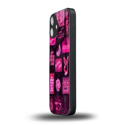 black pink aesthetic collage back phone cover | glass case for iphone 16 plus