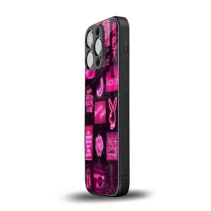 black pink aesthetic collage back phone cover | glass case for iphone 16 pro