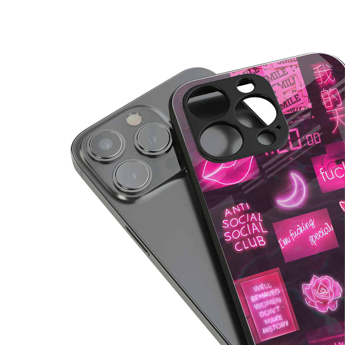 black pink aesthetic collage back phone cover | glass case for iphone 15 pro