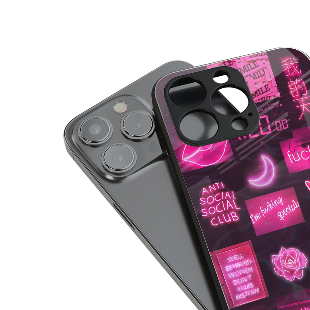 black pink aesthetic collage back phone cover | glass case for iphone 16 plus