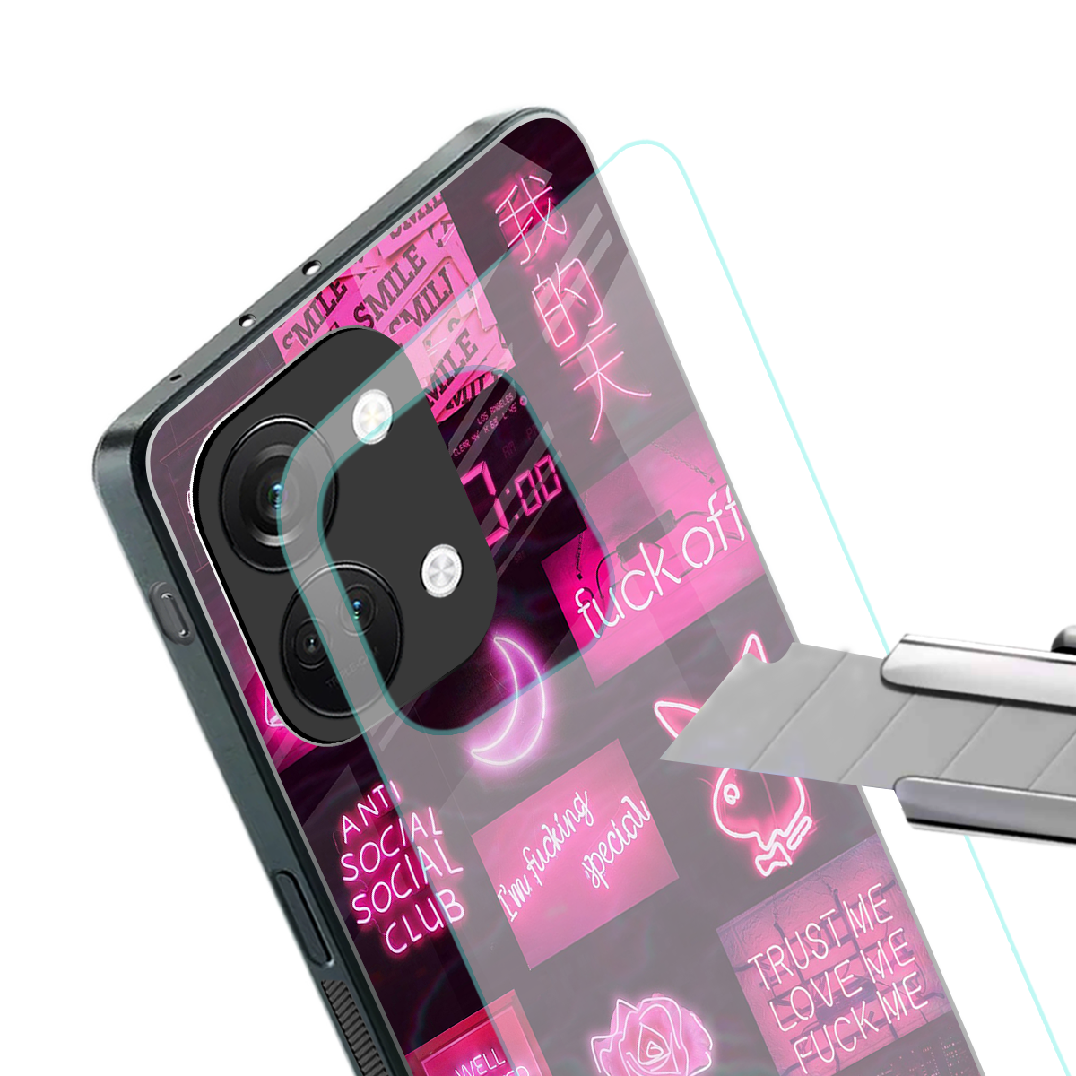 black pink aesthetic collage back phone cover | glass case for oneplus nord 3