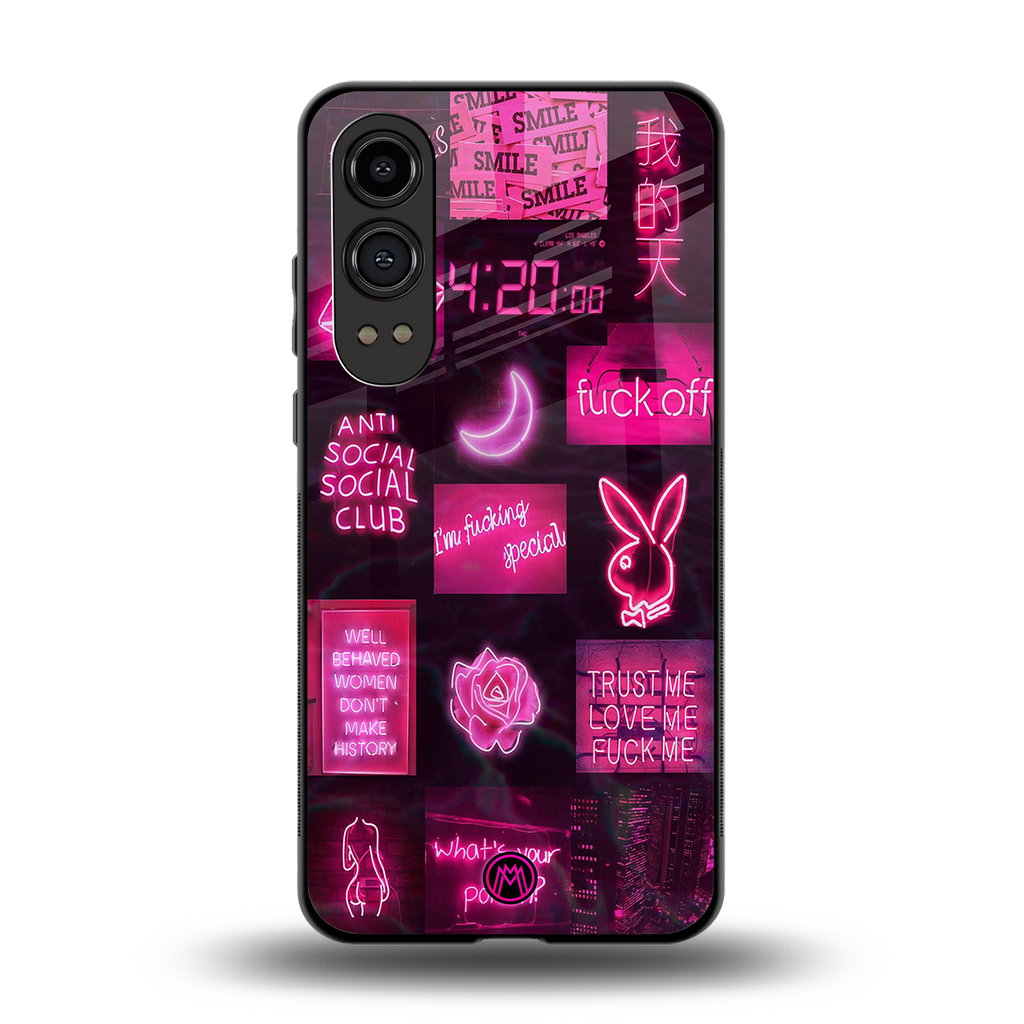 black pink aesthetic collage back phone cover | glass case for oneplus nord ce 4 lite
