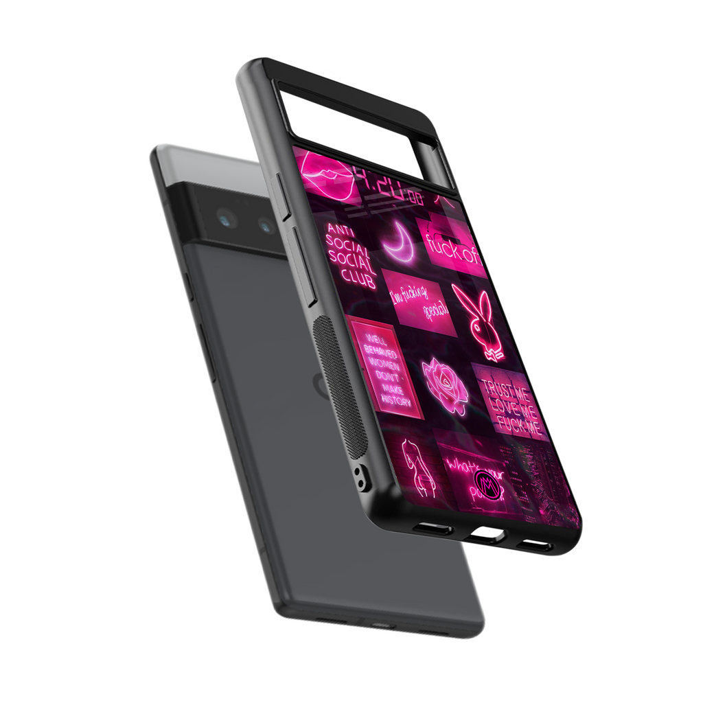 black pink aesthetic collage back phone cover | glass case for google pixel 6 pro