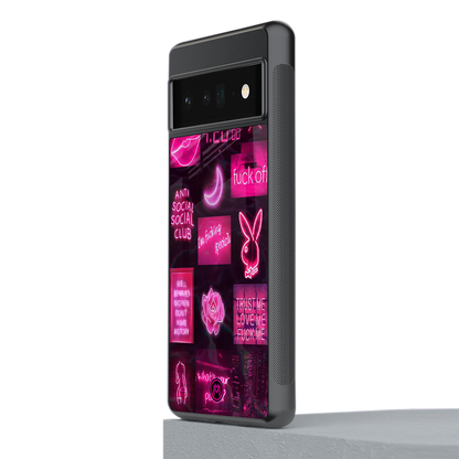 black pink aesthetic collage back phone cover | glass case for google pixel 6 pro