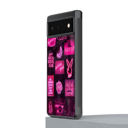 black pink aesthetic collage back phone cover | glass case for Google Pixel 6A