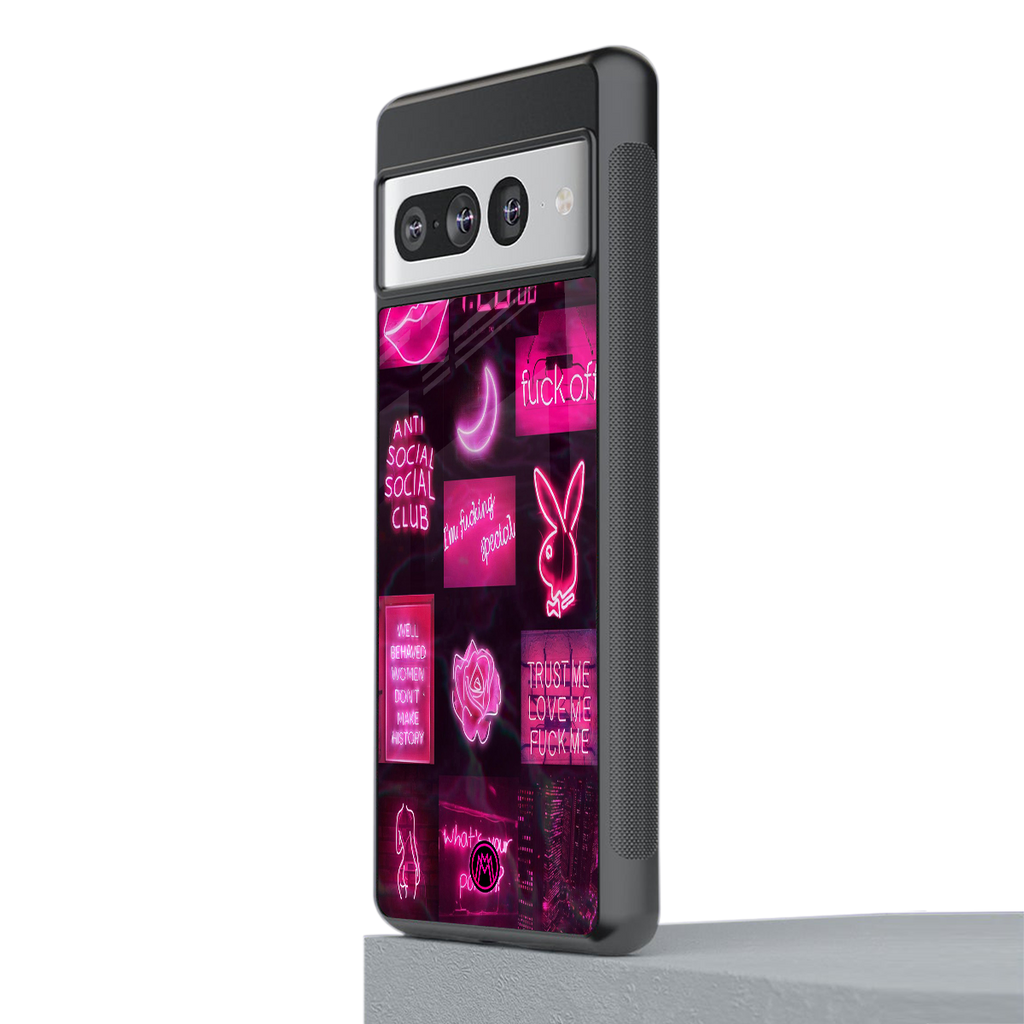 black pink aesthetic collage back phone cover | glass case for google pixel 7 pro