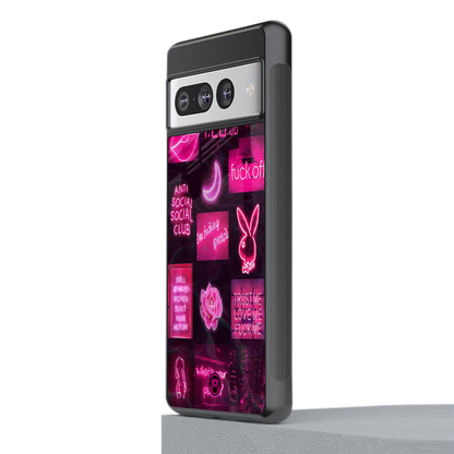 black pink aesthetic collage back phone cover | glass case for google pixel 7 pro