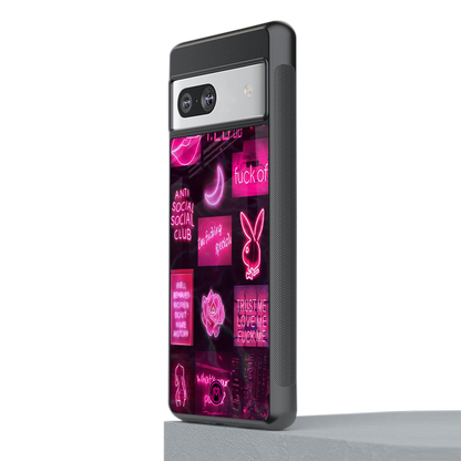 black pink aesthetic collage back phone cover | glass case for Google Pixel 7