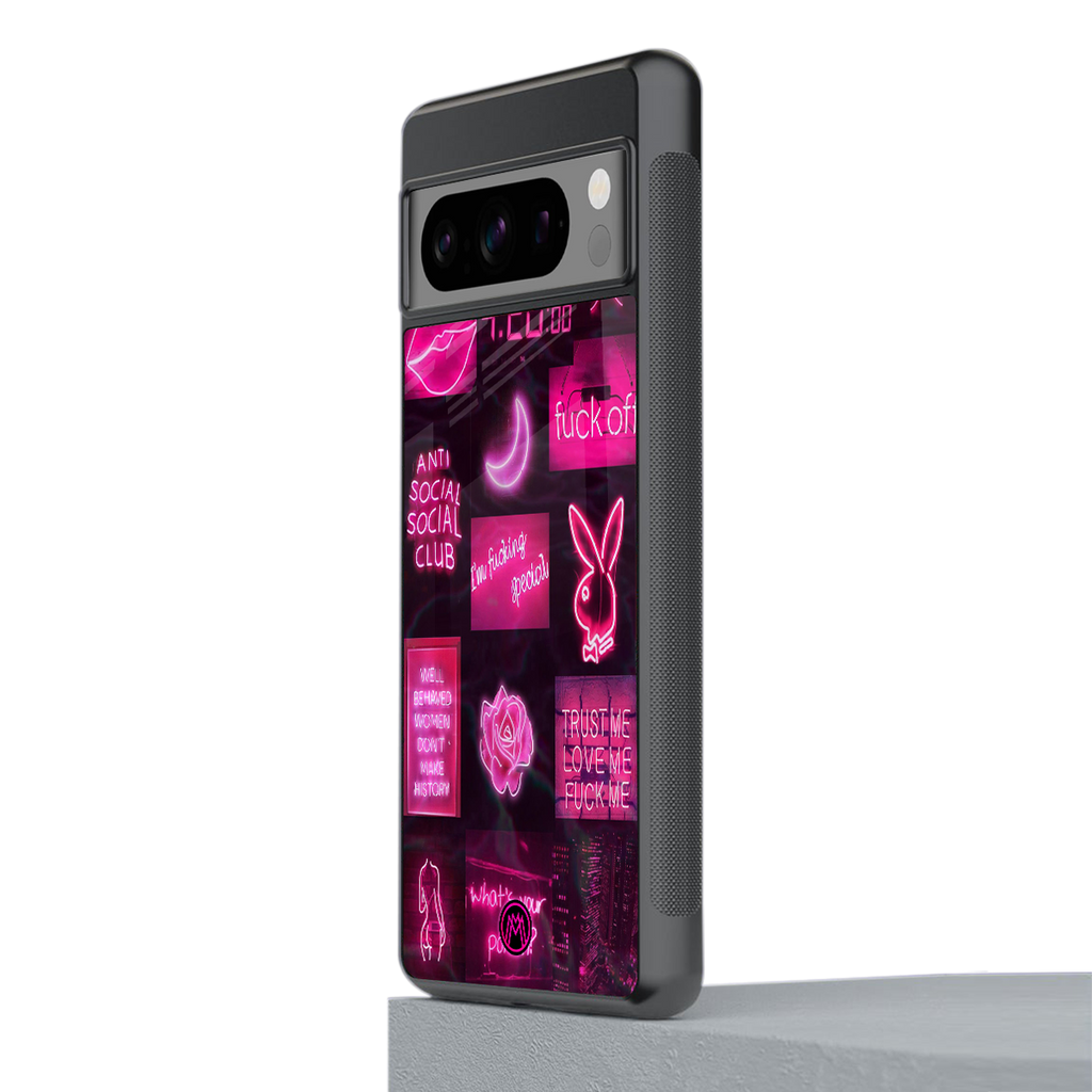 black pink aesthetic collage back phone cover | glass case for google pixel 8 pro
