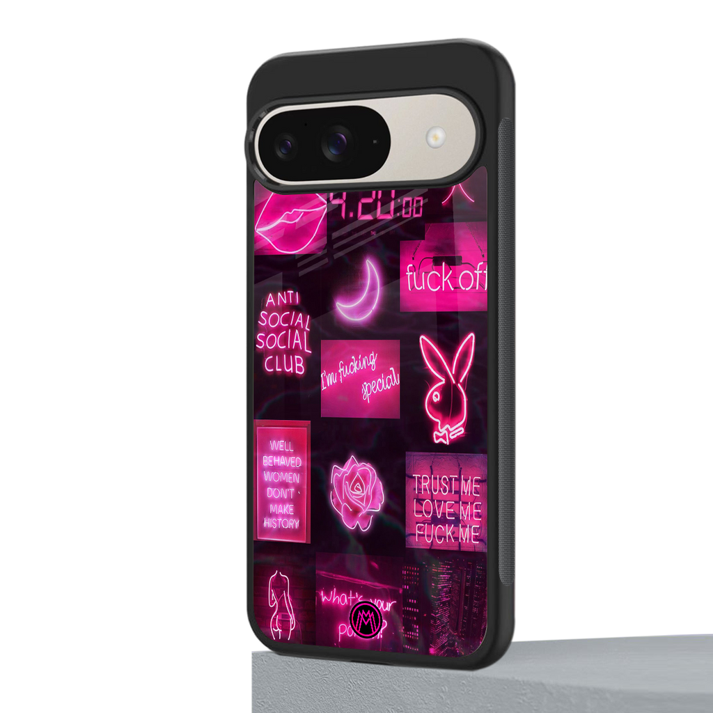 black pink aesthetic collage back phone cover | glass case for google pixel 9