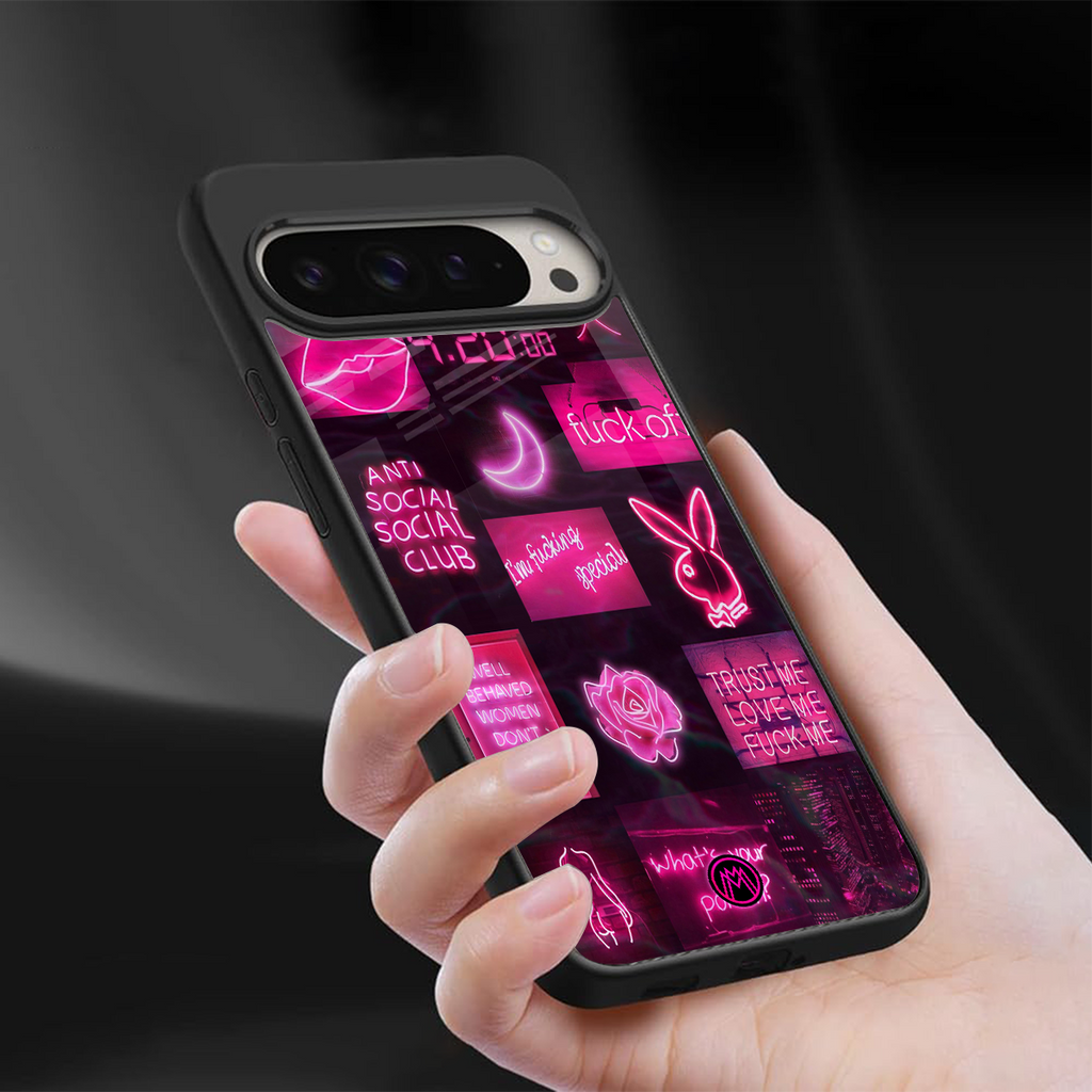 black pink aesthetic collage back phone cover | glass case for google pixel 9 pro