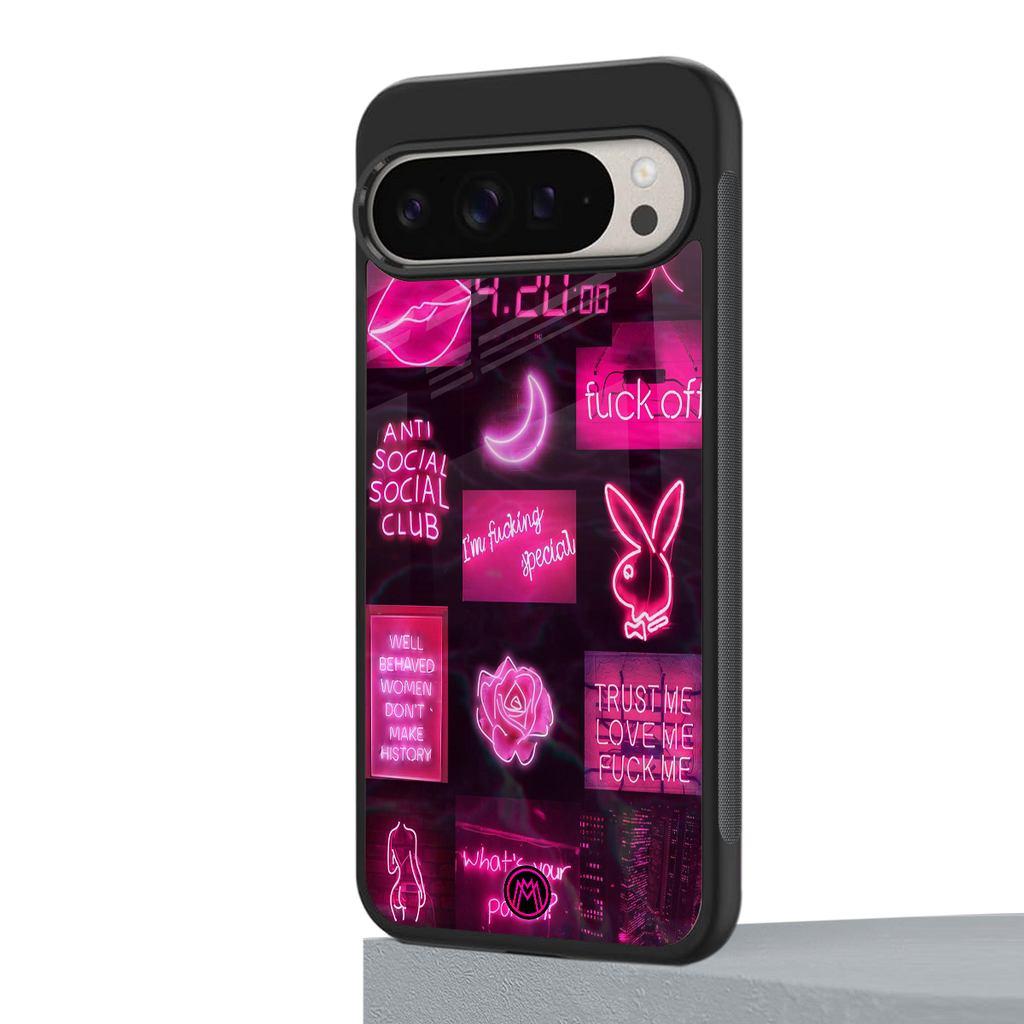 black pink aesthetic collage back phone cover | glass case for google pixel 9 pro