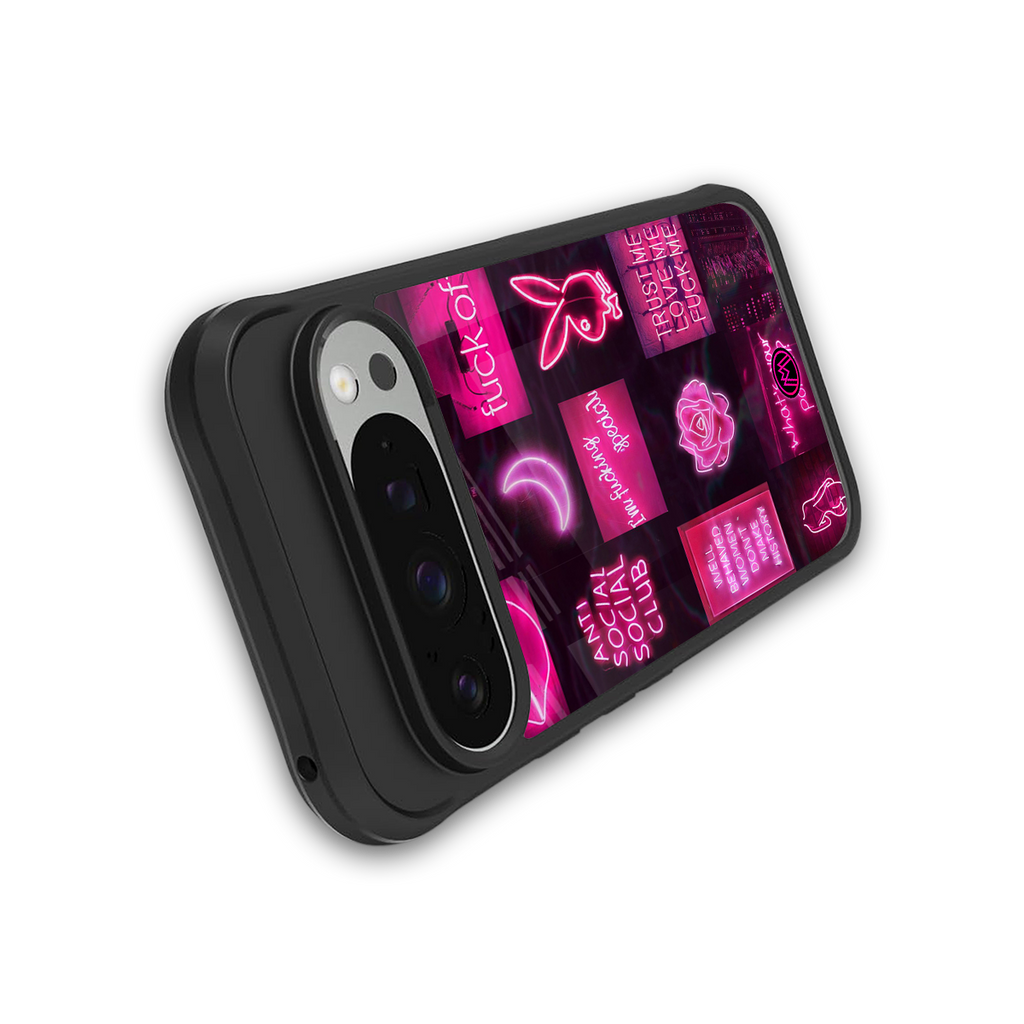 black pink aesthetic collage back phone cover | glass case for google pixel 9 pro