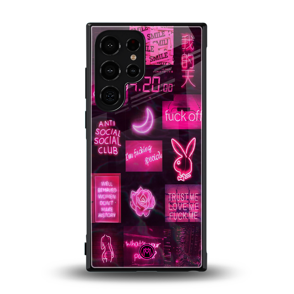 black pink aesthetic collage back phone cover | glass case for samsung galaxy s23 ultra