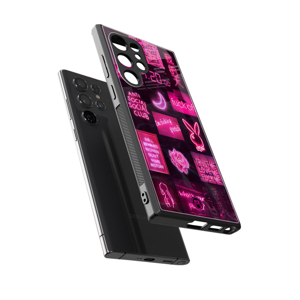 black pink aesthetic collage back phone cover | glass case for samsung galaxy s24 ultra