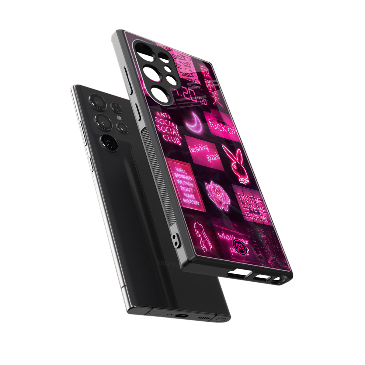black pink aesthetic collage back phone cover | glass case for samsung galaxy s24 ultra
