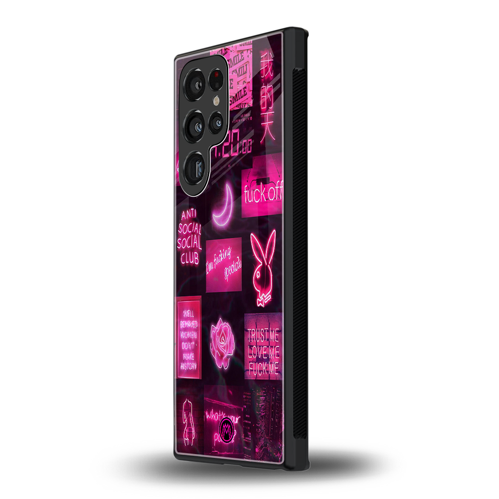 black pink aesthetic collage back phone cover | glass case for samsung galaxy s23 ultra