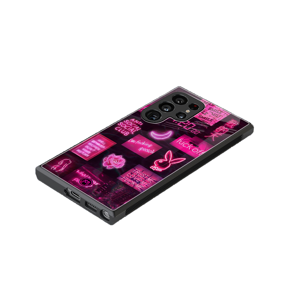 black pink aesthetic collage back phone cover | glass case for samsung galaxy s24 ultra