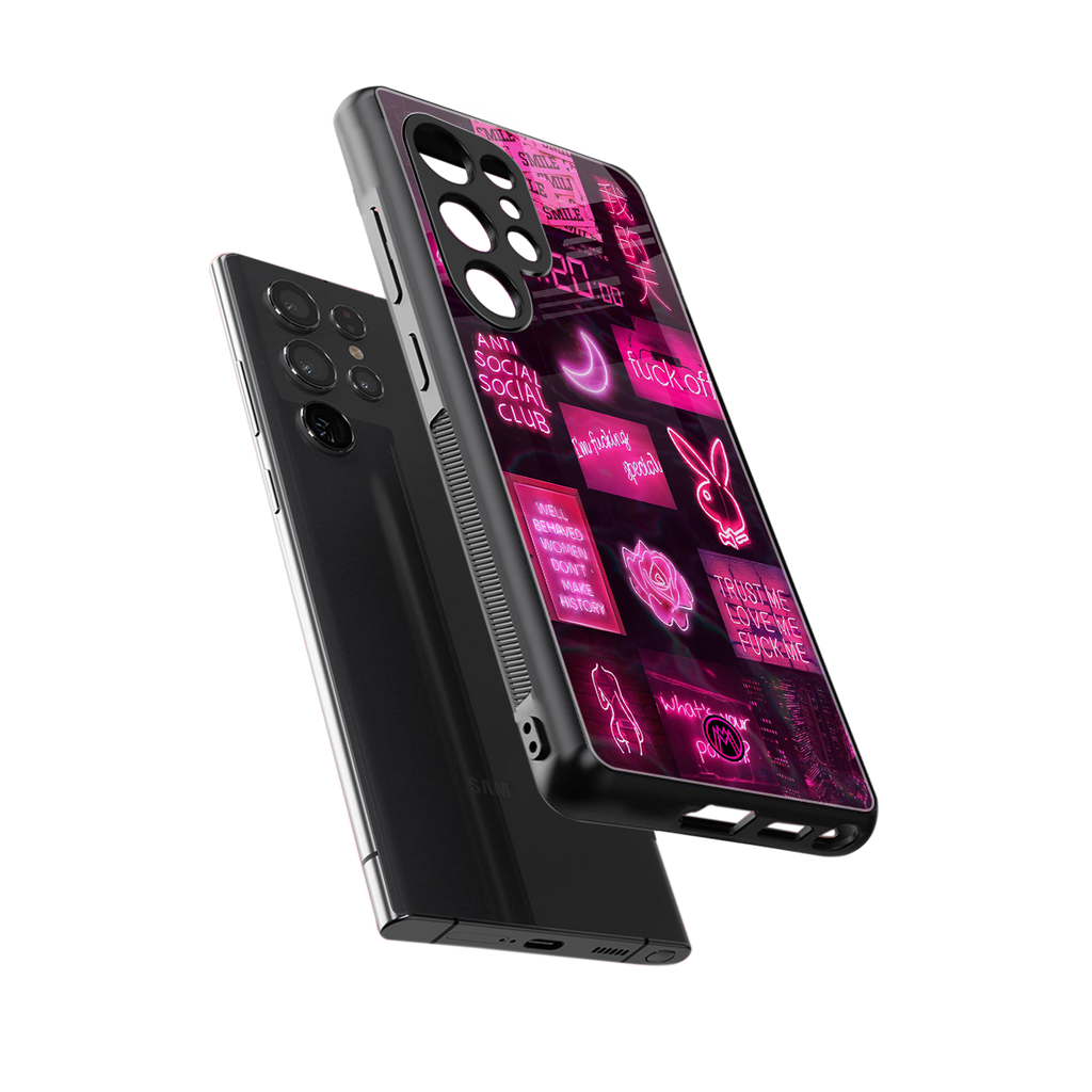 black pink aesthetic collage back phone cover | glass case for samsung galaxy s25 ultra