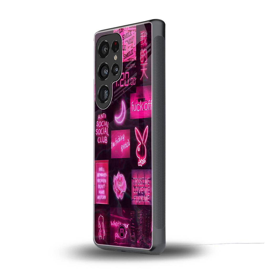 black pink aesthetic collage back phone cover | glass case for samsung galaxy s25 ultra