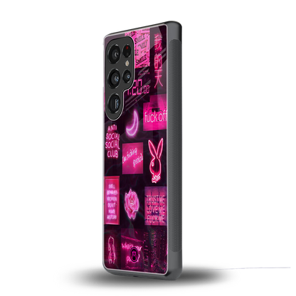 black pink aesthetic collage back phone cover | glass case for samsung galaxy s25 ultra