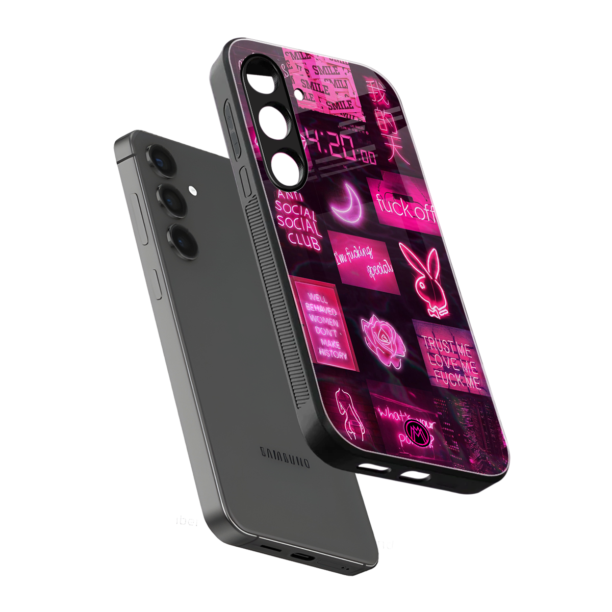 black pink aesthetic collage back phone cover | glass case for samsung galaxy s24 fe