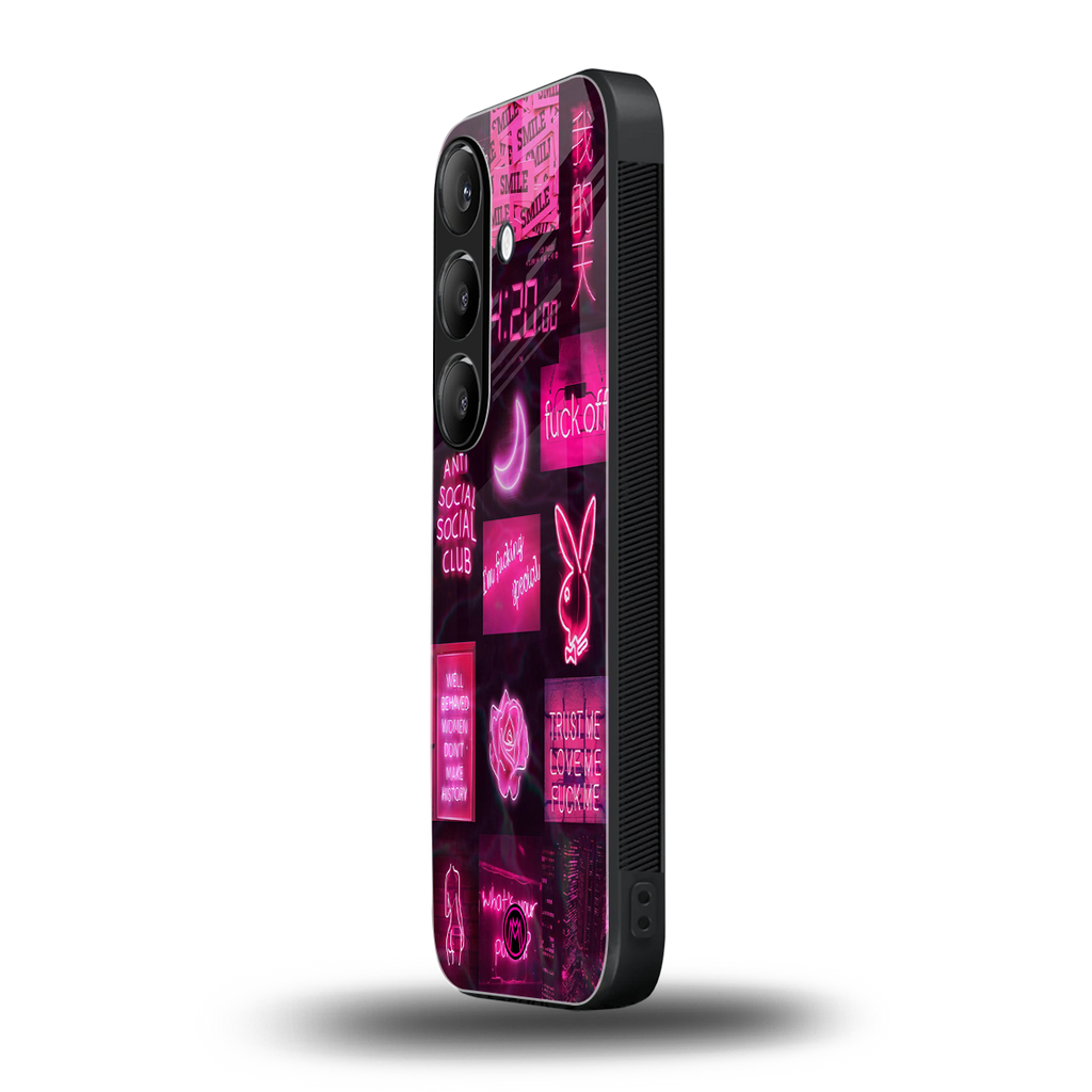 black pink aesthetic collage back phone cover | glass case for samsung galaxy s24 fe