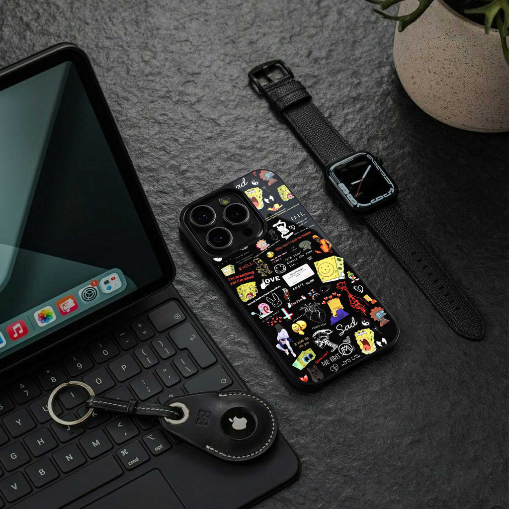 black aesthetic collage back phone cover | glass case for samsung galaxy s24 ultra