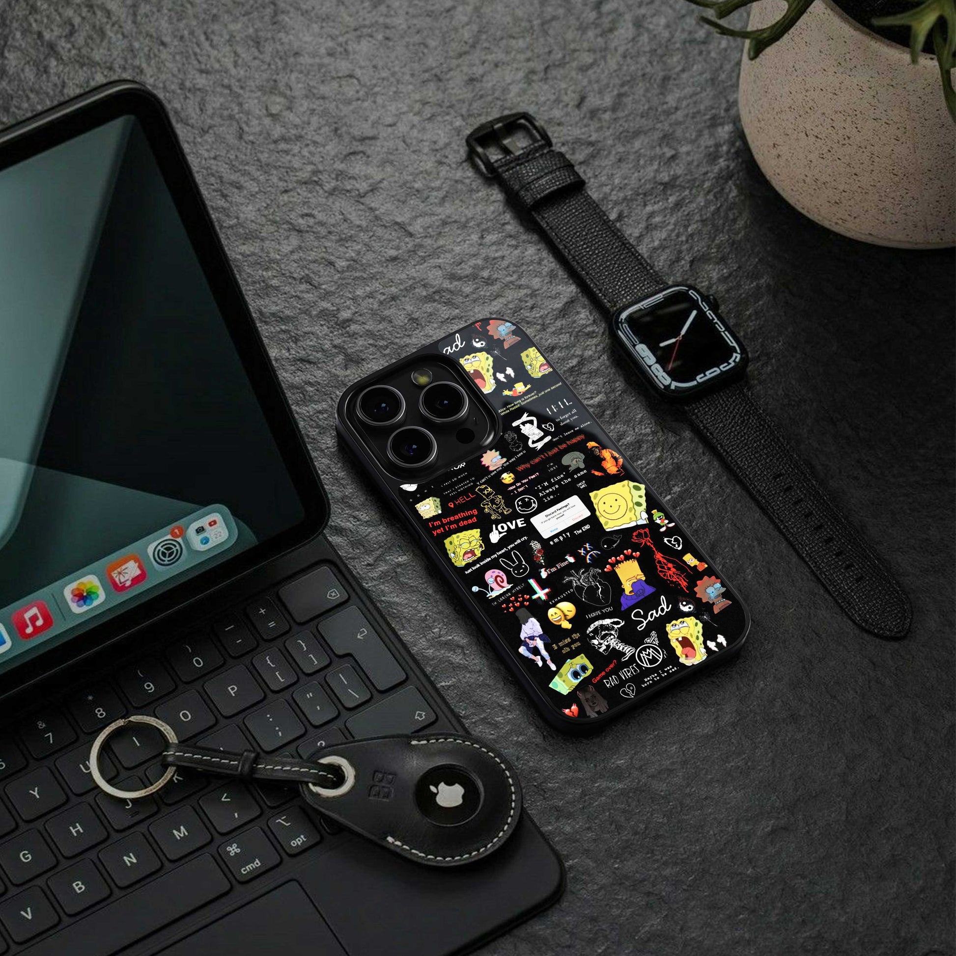 black aesthetic collage back phone cover | glass case for samsung galaxy s24 plus