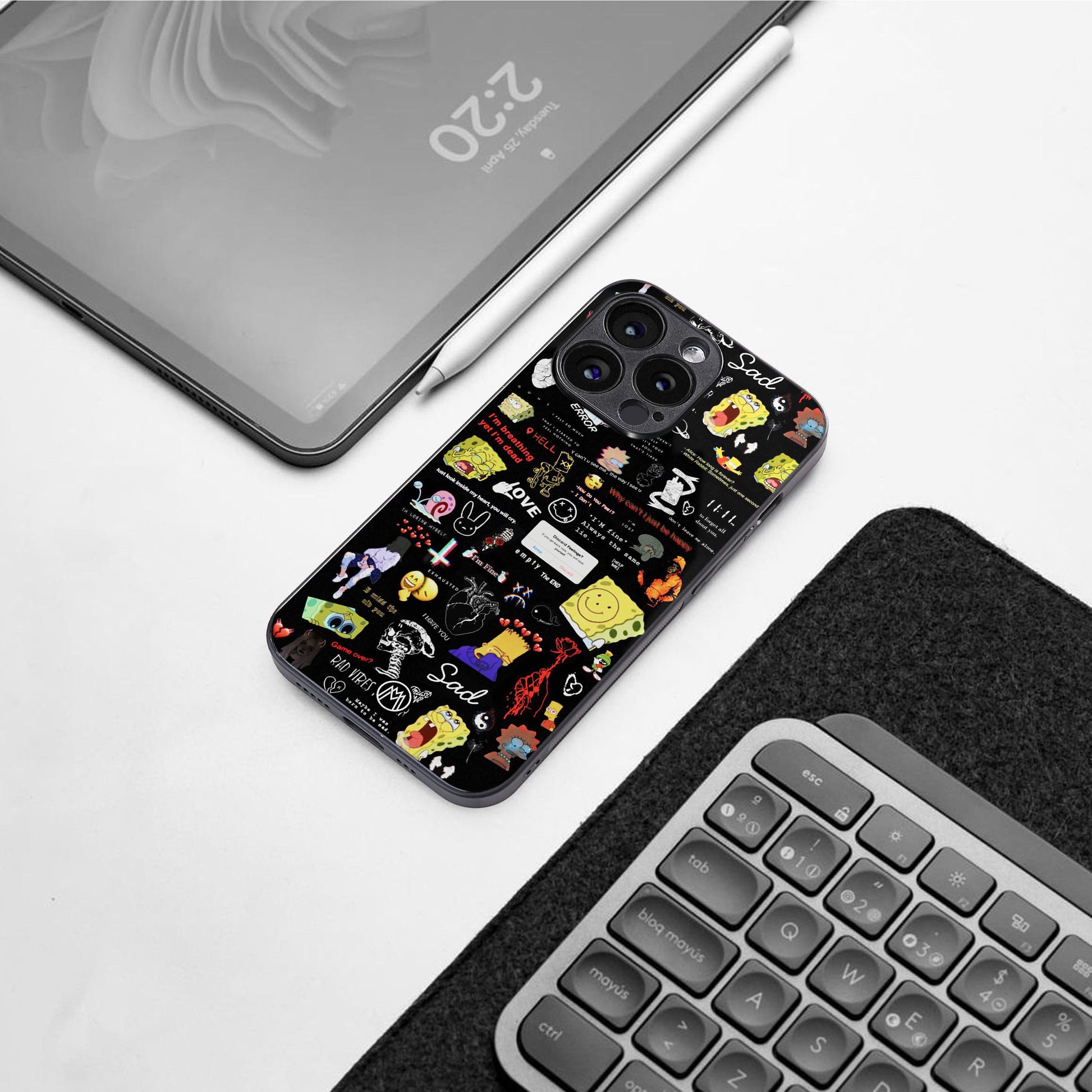 black aesthetic collage back phone cover | glass case for iphone 15 pro
