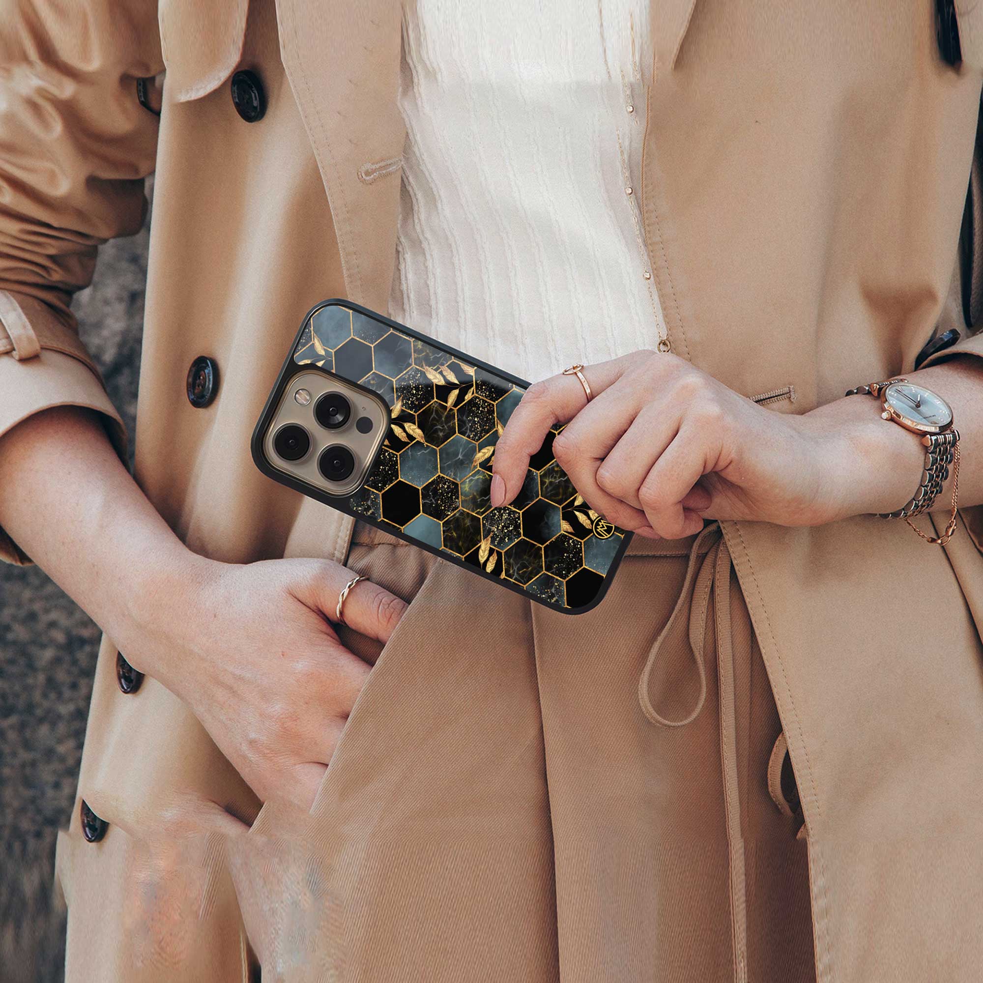 Black Blue Tile Marble Phone Cover | Glass Case