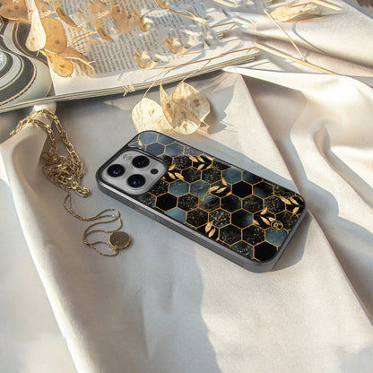 black blue tile marble back phone cover | glass case for iphone 16 pro max