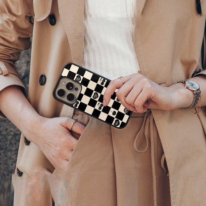 black cherries check pattern back phone cover | glass case for iphone 14 pro max