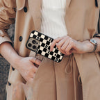 black cherries check pattern back phone cover | glass case for iphone 16